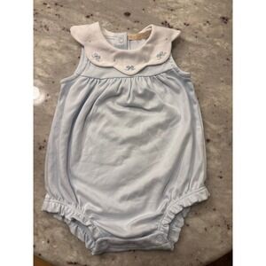 Baby Club Chic Pima Cotton Blue Bubble Romper Peter Pan Collar 0-3M